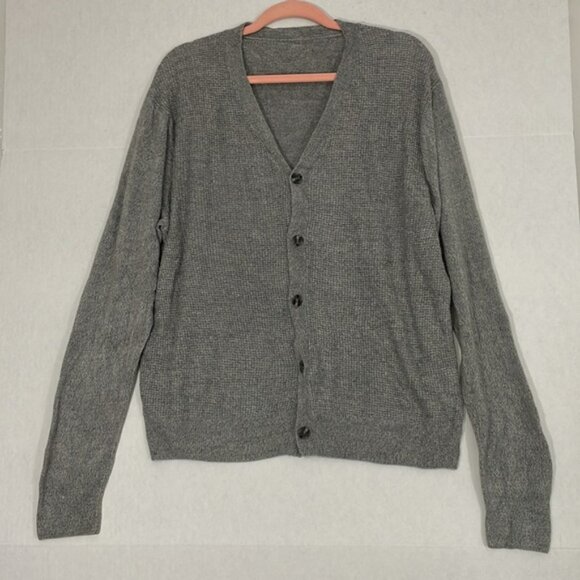 V-Neck Cardigan Sweater, Lightweight Soft Knit Acrylic, Grey, Large - Picture 1 of 7